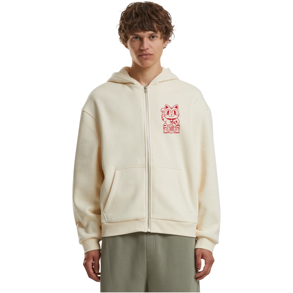Mister Tee - Good Luck Cat Fluffy Zip hoodie - Cream